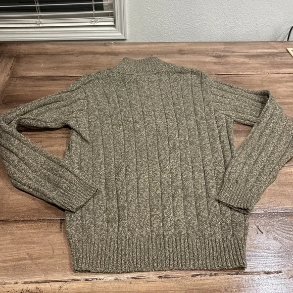 Bill Blass Ribbed Knit 1/4 Zip Green Beige Size M Men's Sweater - Picture 10 of 10